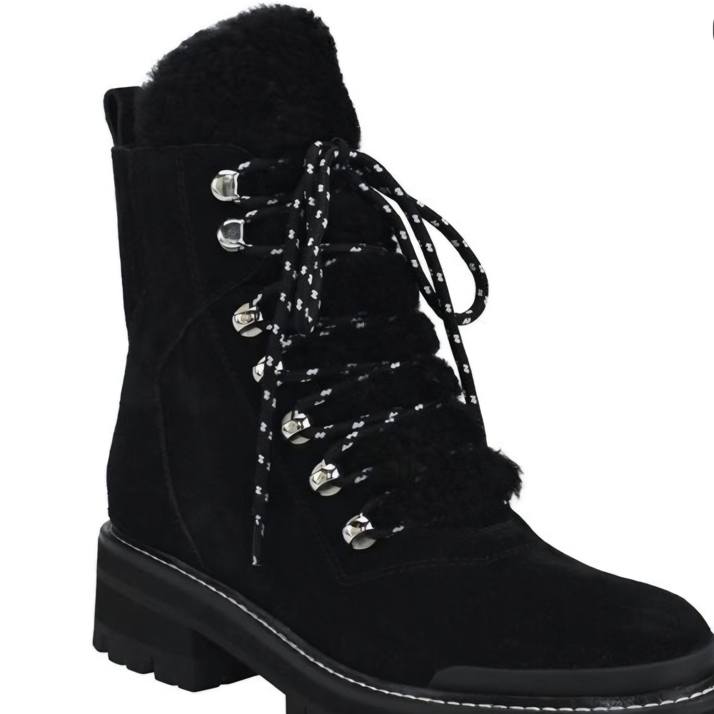 Marc Fisher Black Ankle Boots with Fur Trim